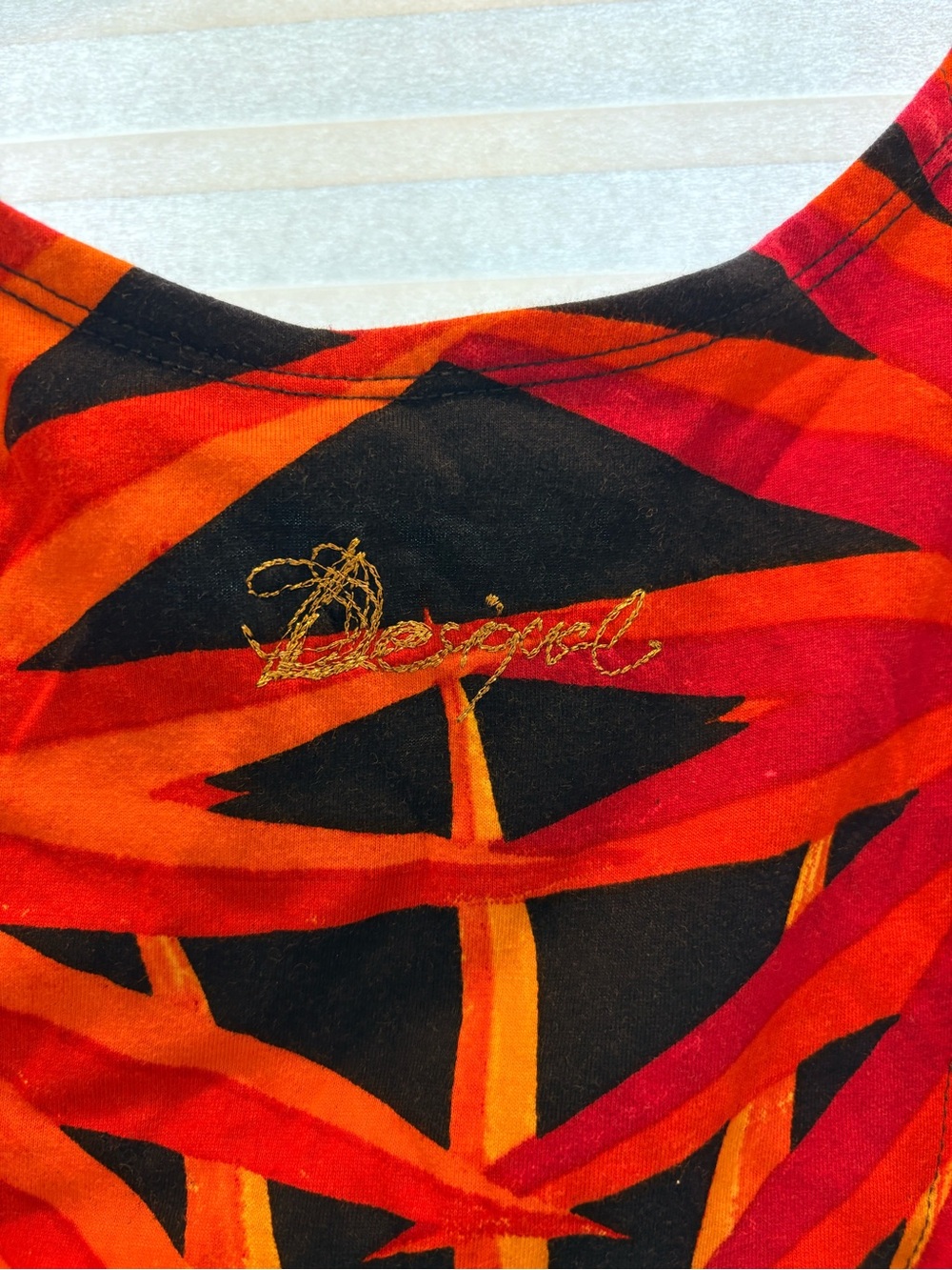 Desigual Bright Orange and Red Sunburst Print Dress - Picture 3 of 7